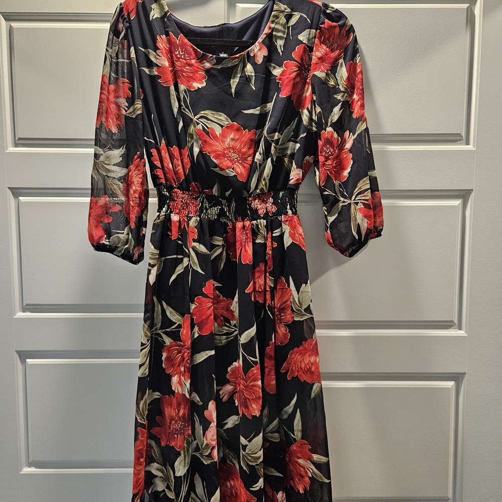 Floral Black and Red Women's Dress